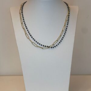 dubbele ketting fijne gouden schakel/zwarte bolletjes