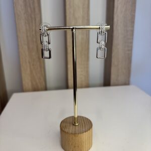 oorbel zilveren hanger met steentjes, vierkant