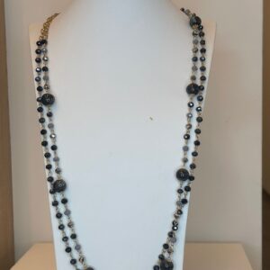 ketting lang pareltjes blauw/grijs