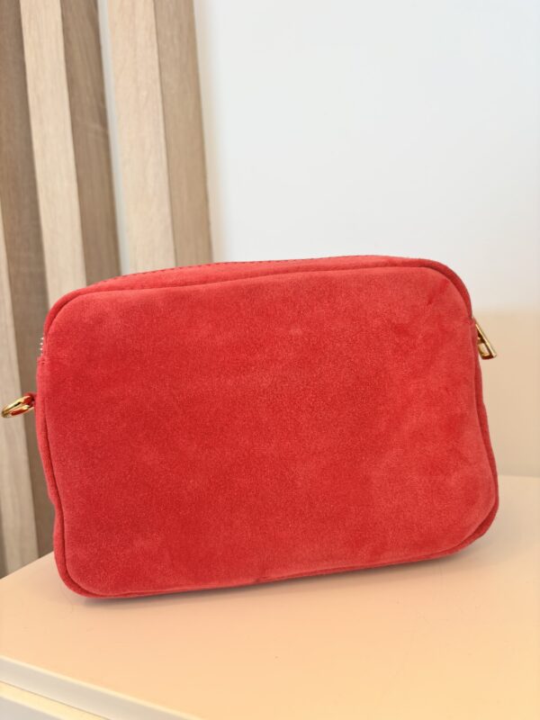 vierkanten handtas met 2 ritsen fel roze dein